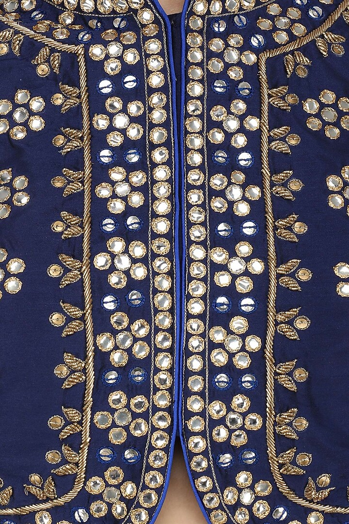 Navy blue embroidered blouse and lehenga available only at Pernia's Pop Up Shop.
