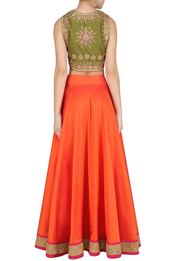 Green embroidered blouse and lehenga available only at Pernia's Pop Up Shop.