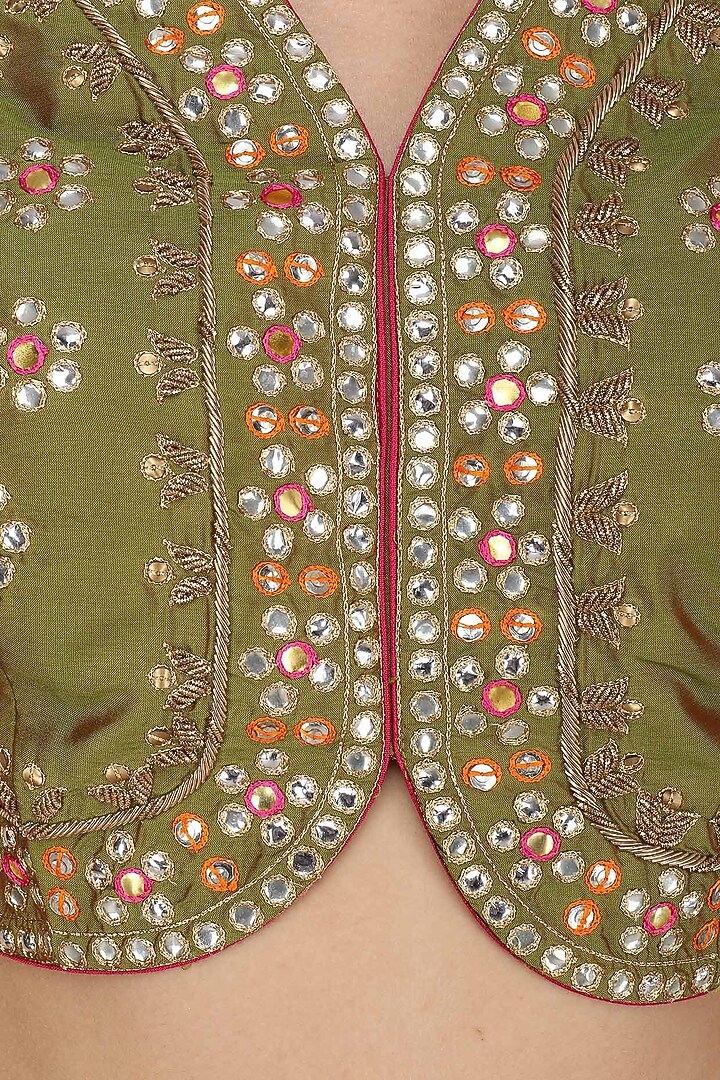 Green embroidered blouse and lehenga available only at Pernia's Pop Up Shop.