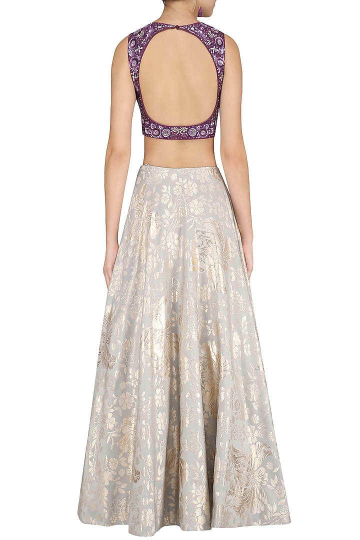 Purple and grey sequins embroidered lehenga set available only at Pernia's Pop Up Shop.
