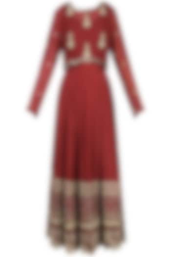 Maroon Embroidered Anarkali with Cape Set by Virsa