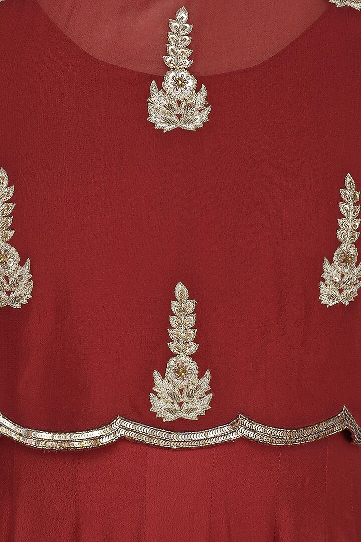 Maroon embroidered anarkali with cape set available only at Pernia's Pop Up Shop.