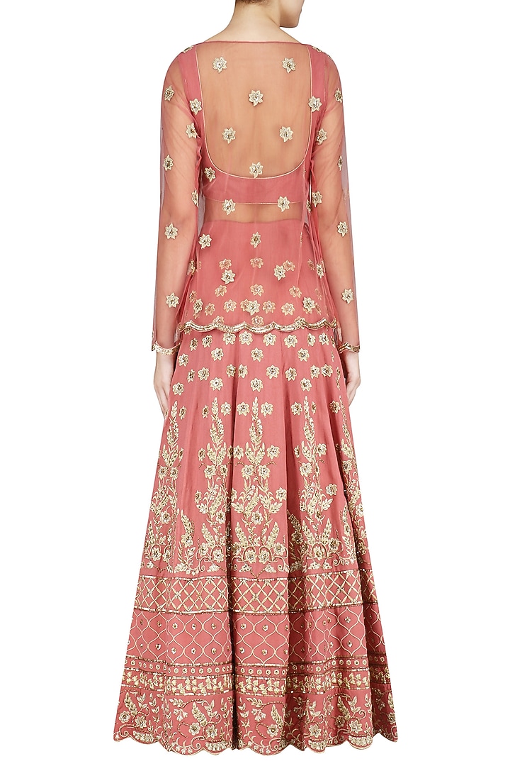 Old rose embroidered lehenga and cape set available only at Pernia's Pop Up Shop.