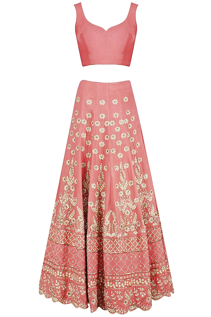 Old rose embroidered lehenga and cape set available only at Pernia's Pop Up Shop.