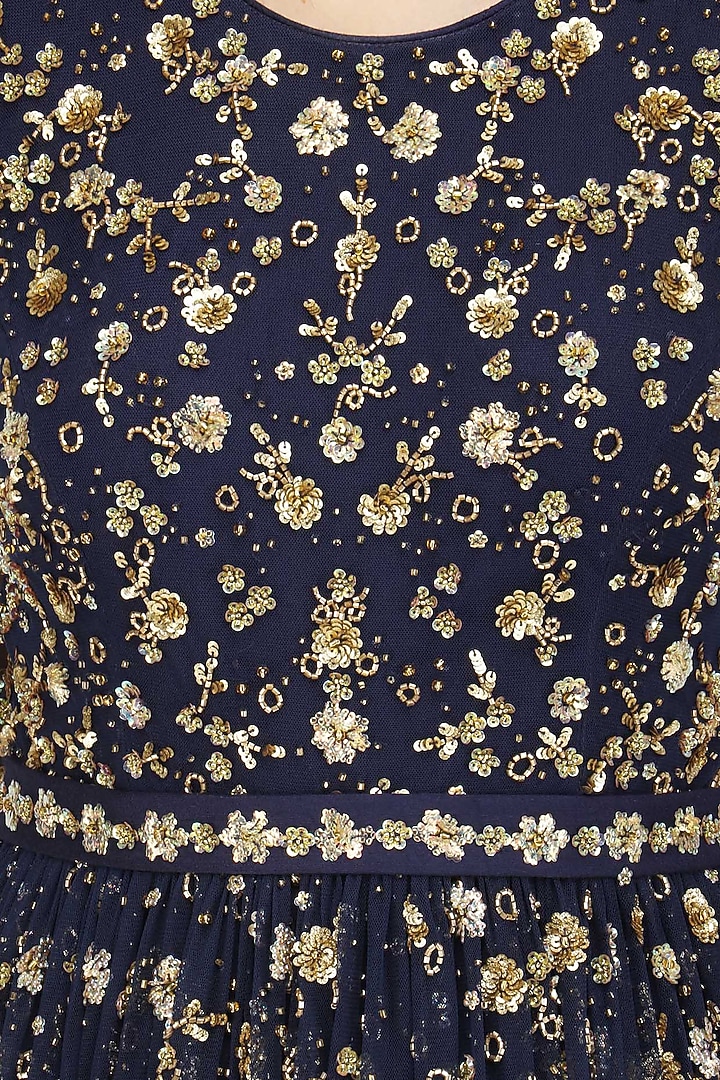 Navy blue embroidered anarkali set available only at Pernia's Pop Up Shop.