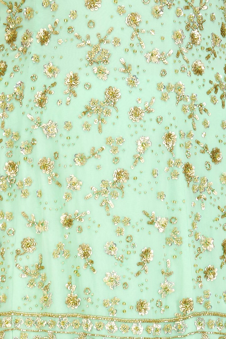 Mint green off shoulder short kurta and sharara pants set available only at Pernia's Pop Up Shop.
