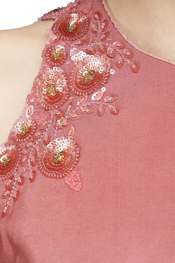 Old rose embroidered cold shoulder jacket and sharara pants set available only at Pernia's Pop Up Shop.