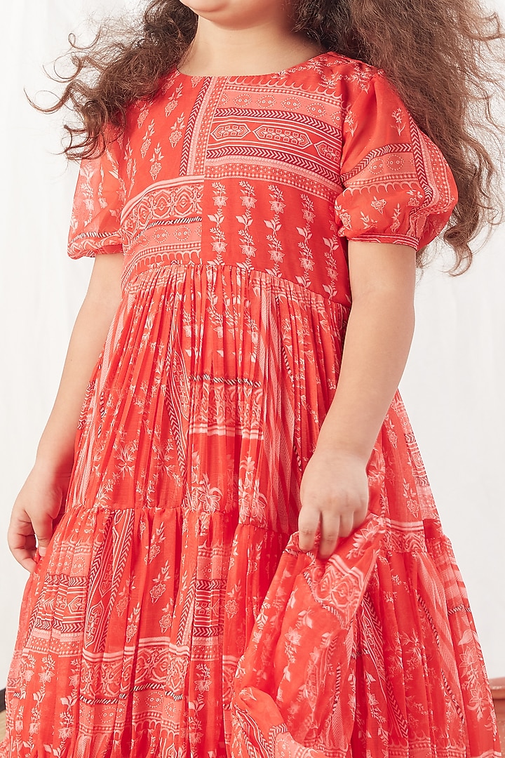 Red Chiffon Printed Dress For Girls by Vivedkids at Pernia's Pop Up Shop