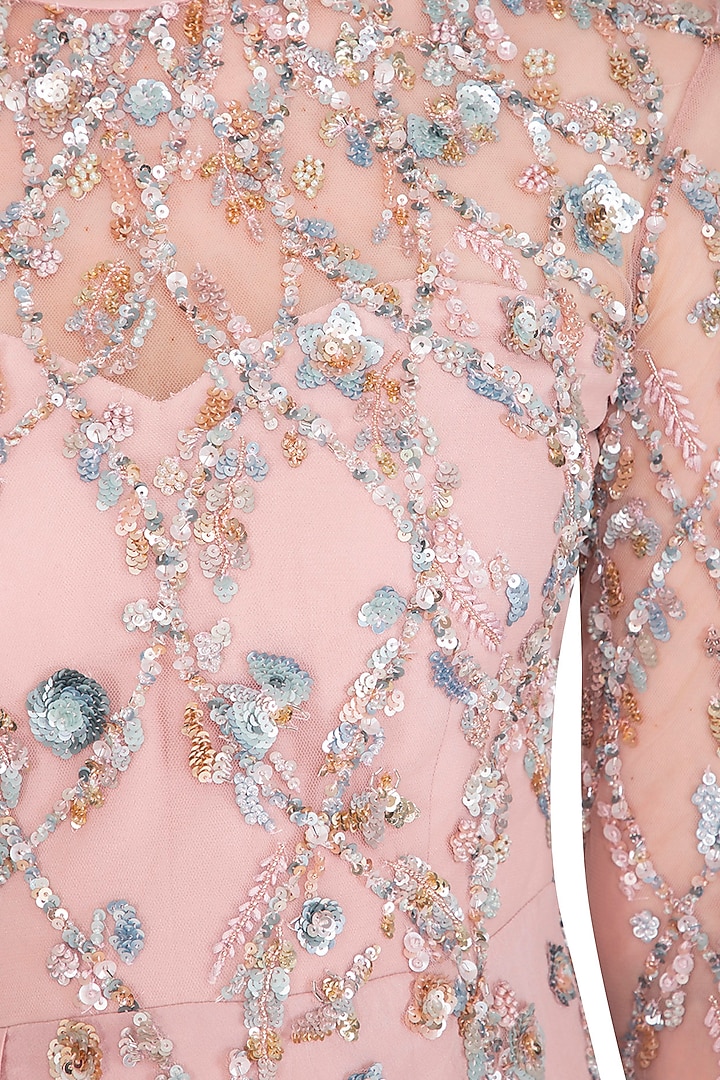 Pink Hand Embroidered Engagement Gown by Vivek Patel at Pernia's Pop Up Shop