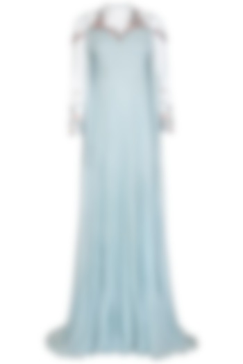 Sky Blue Plisse Embroidered Gown by VIVEK PATEL