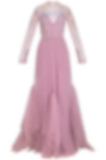 Lavender Embellished Gown With Strappy Inner by VIVEK PATEL