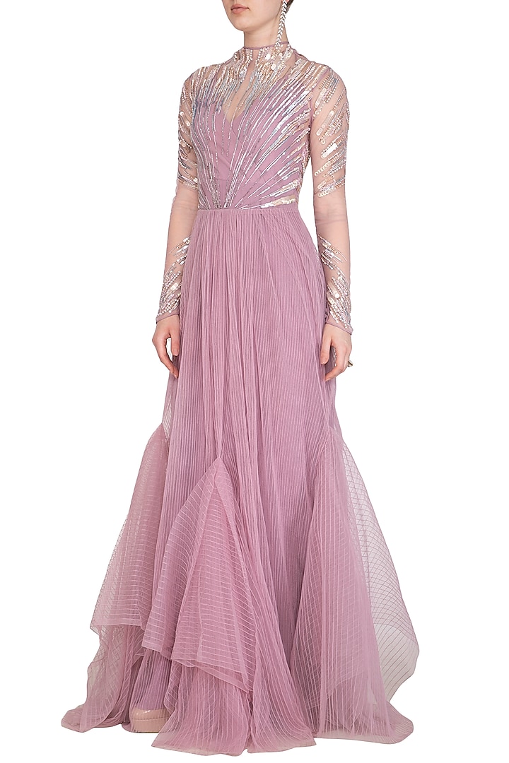 Lavender Tulle & Crepe Embellished Wedding Gown by Vivek Patel at Pernia's Pop Up Shop