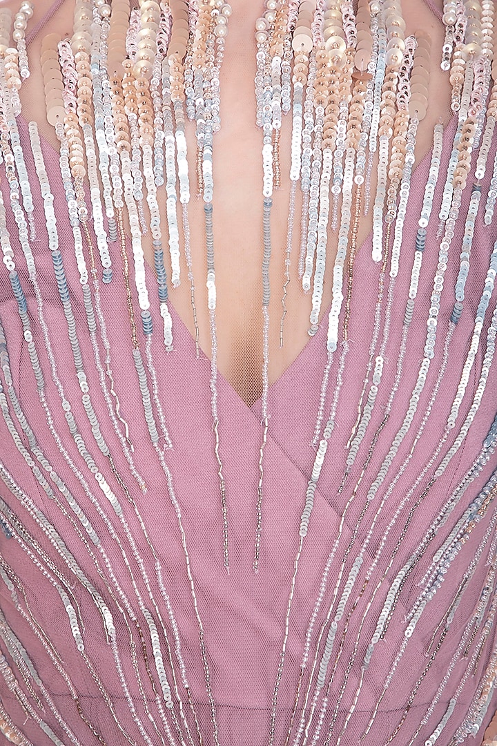 Lavender Tulle & Crepe Embellished Wedding Gown by Vivek Patel at Pernia's Pop Up Shop