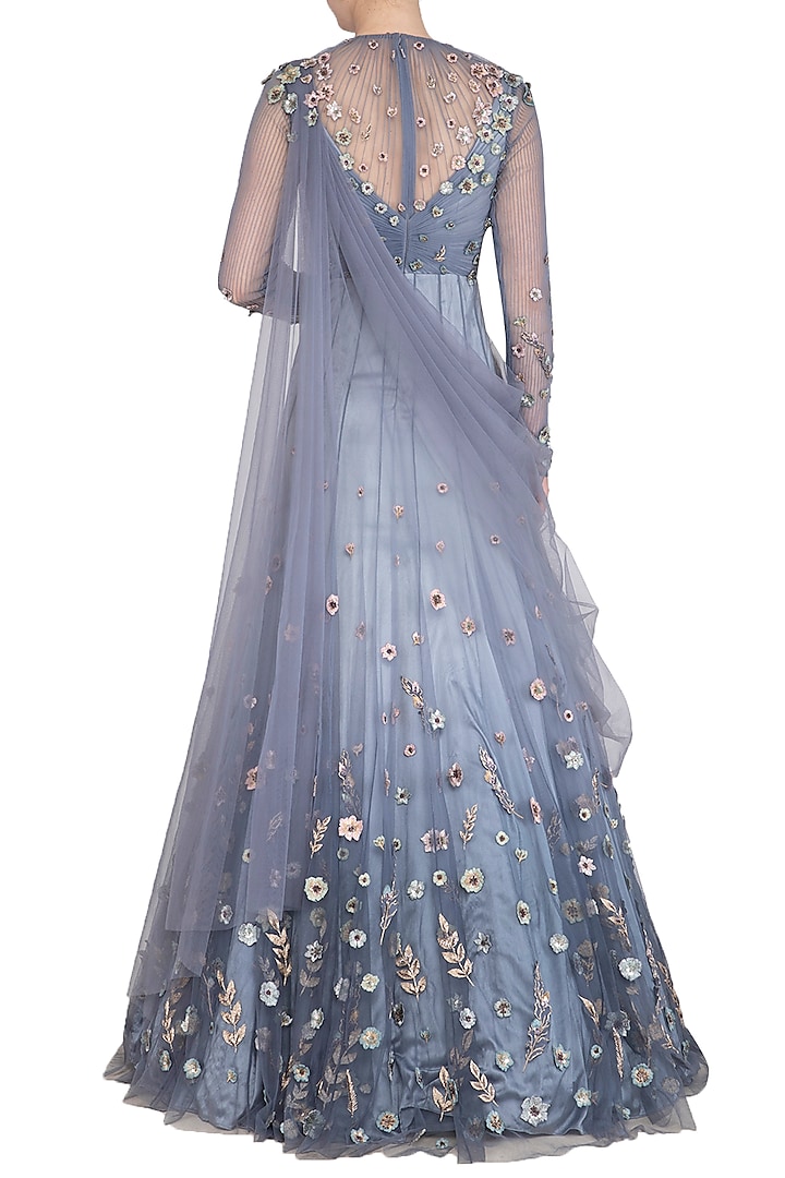 Stone Blue Embellished Ombre Lehenga Bridal Gown by Vivek Patel at Pernia's Pop Up Shop