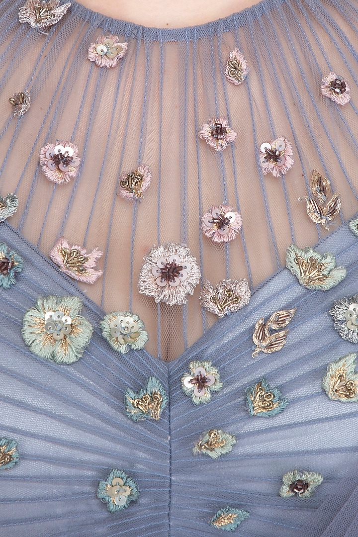 Stone Blue Embellished Ombre Lehenga Bridal Gown by Vivek Patel at Pernia's Pop Up Shop