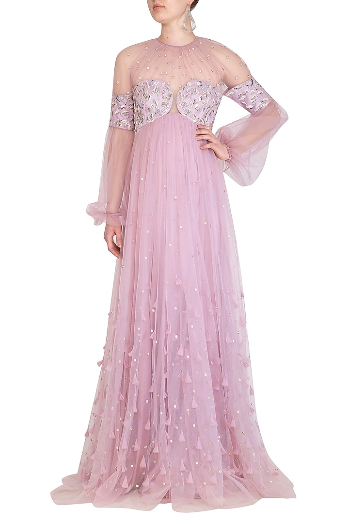 Lavender Flore Blot Embroidered Wedding Gown by Vivek Patel at Pernia's Pop Up Shop