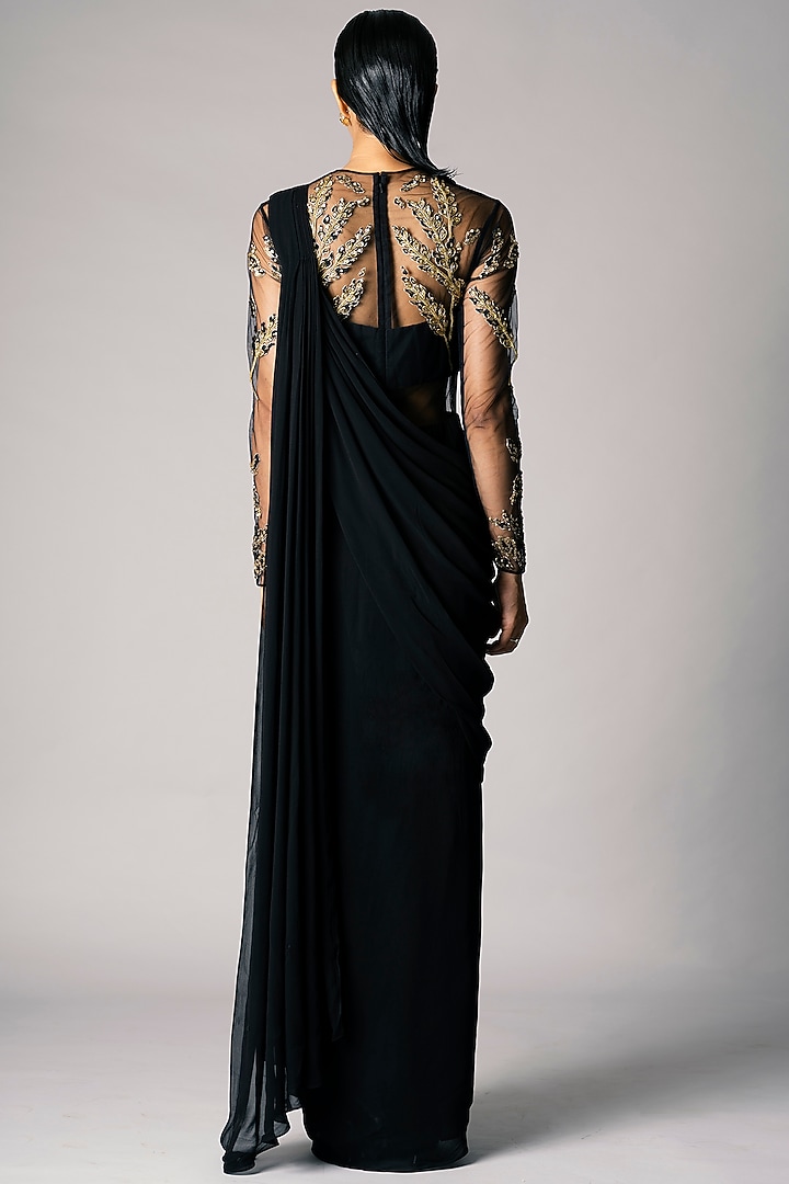 Black Embellished Wedding Saree Gown by Vivek Patel at Pernia's Pop Up Shop