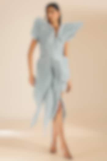 Frost Blue Silk Crepe Embellished 3D Structured Capco Cocktail Dress by Vivek Patel at Pernia's Pop Up Shop