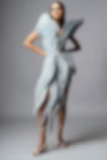 Frost Blue Silk Crepe Embellished 3D Structured Capco Cocktail Dress by Vivek Patel at Pernia's Pop Up Shop