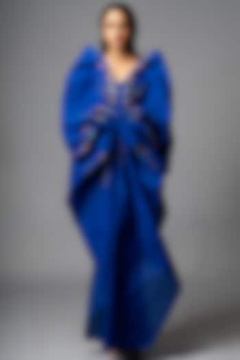 Teal Blue Silk Crepe Embellished Structured Capco Layered Party Wear Dress by Vivek Patel at Pernia's Pop Up Shop