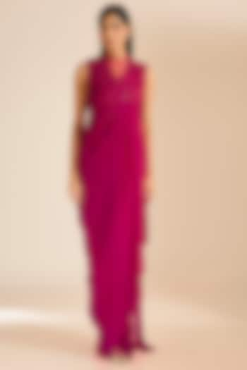 Pink Georgette 3D Embellished Draped Gown by Vivek Patel at Pernia's Pop Up Shop