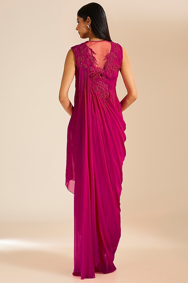 Pink Georgette 3D Embellished Draped Engagement Gown by Vivek Patel at Pernia's Pop Up Shop