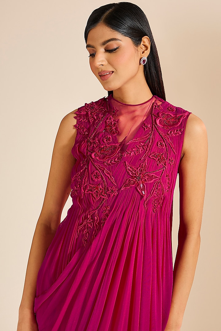 Pink Georgette 3D Embellished Draped Engagement Gown by Vivek Patel at Pernia's Pop Up Shop