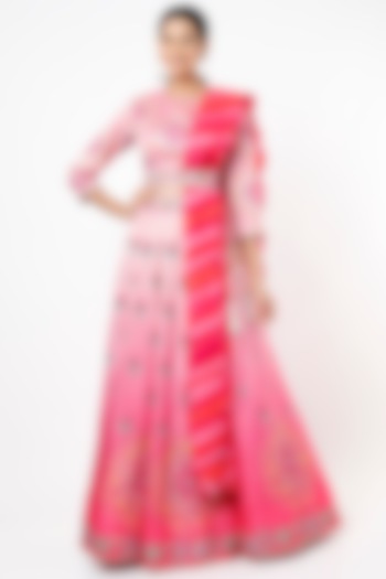 Pink Leheriya Silk Embroidered Lehenga Set by Vasansi Jaipur at Pernia's Pop Up Shop