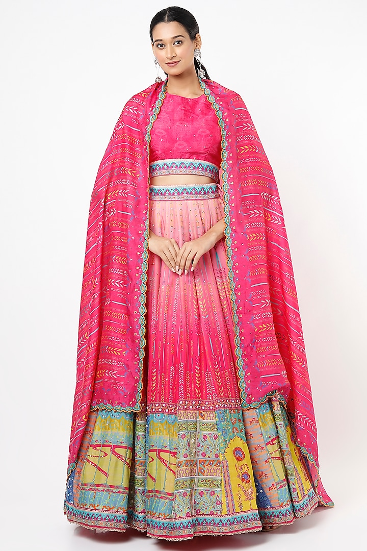 Pink Printed Lehenga Set by Vasansi Jaipur