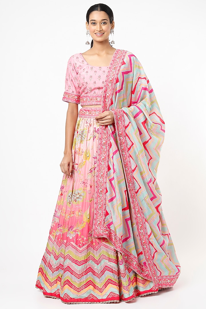 Baby Pink Embroidered Lehenga Set by Vasansi Jaipur