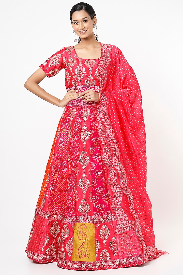 Scarlet Red Embroidered Lehenga Set by Vasansi Jaipur
