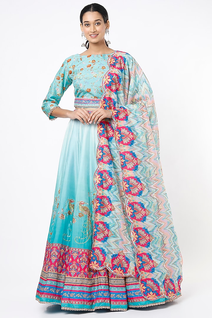 Blue Silk Sequins Embroidered & Printed Lehenga Set by Vasansi Jaipur at Pernia's Pop Up Shop