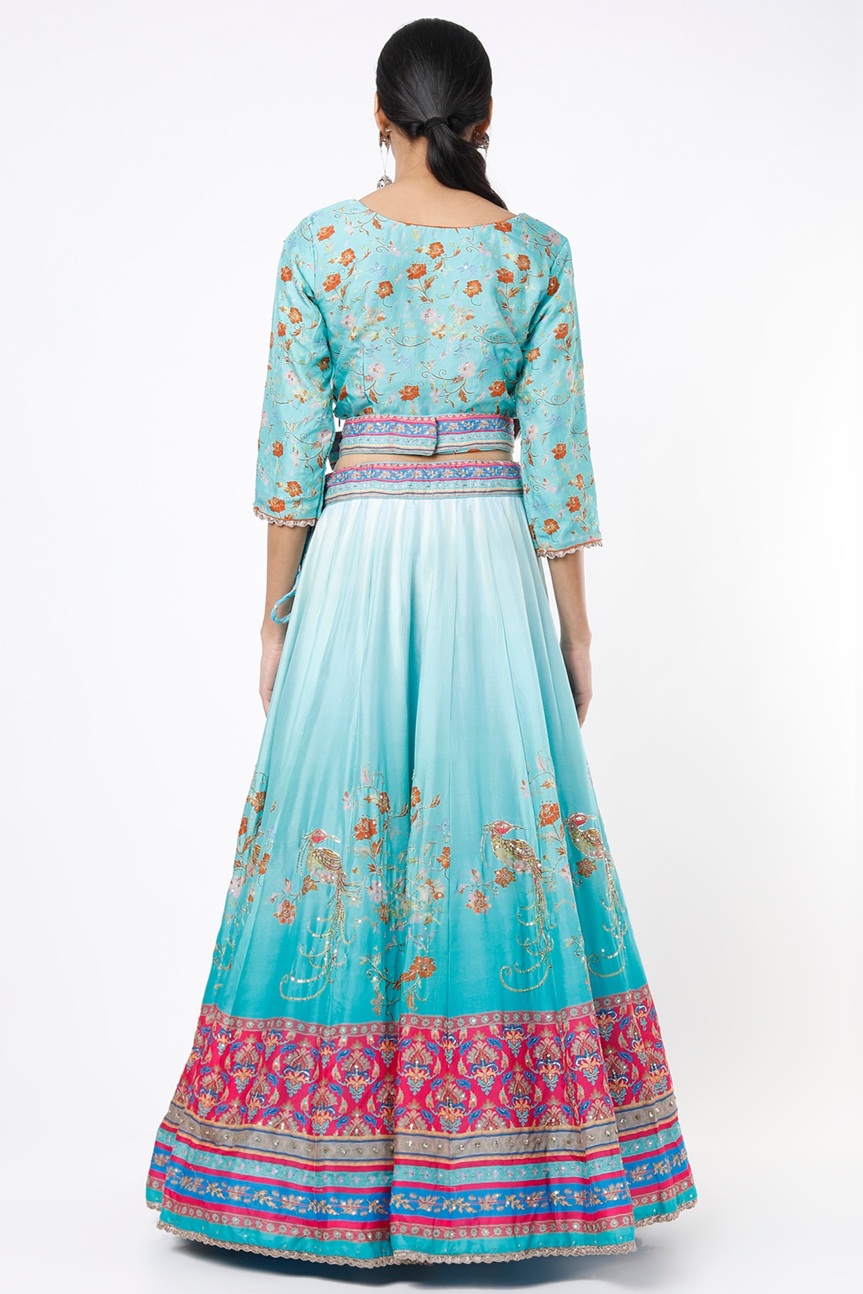 Buy Blue Printed Silk Lehenga Set Online – Vasansi Jaipur