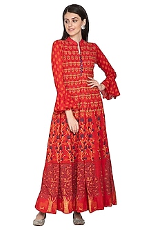 Red Printed Silk Anarkali Design by Vasansi Jaipur at Pernia's Pop Up ...