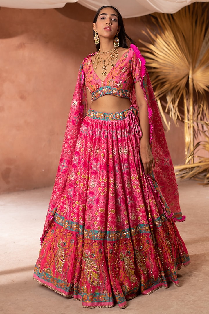 Pink Vasansi Silk Patola Printed & Sequins Handwork Wedding Lehenga Set by Vasansi Jaipur at Pernia's Pop Up Shop