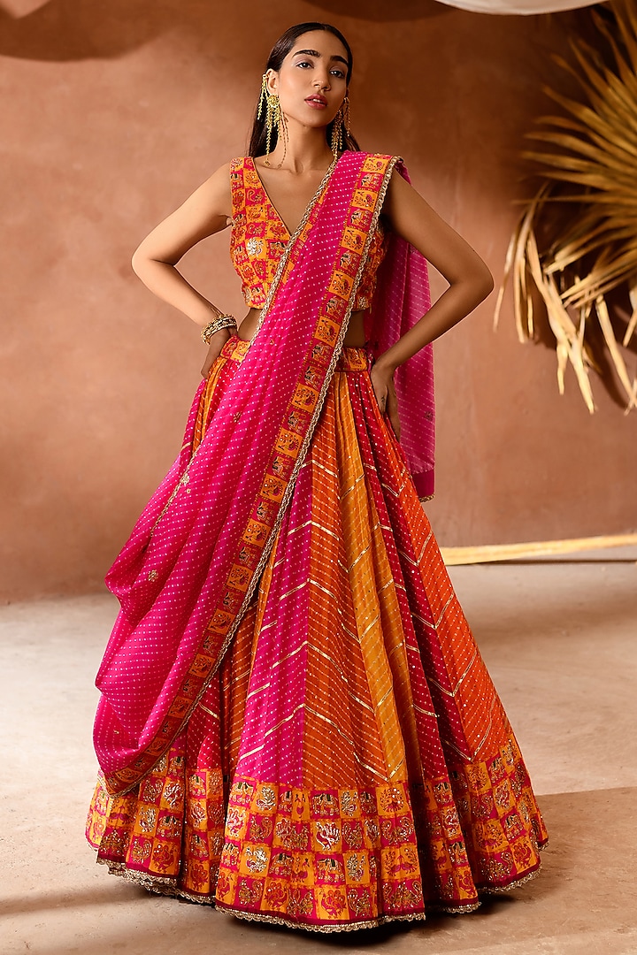 Multi-Colored Vasansi Silk Printed & Sequins Work Wedding Lehenga Set by Vasansi Jaipur at Pernia's Pop Up Shop