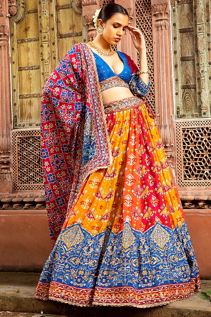 Multi-Colored Vasansi Silk Printed & Sequins Work Lehenga Set by Vasansi Jaipur at Pernia's Pop Up Shop