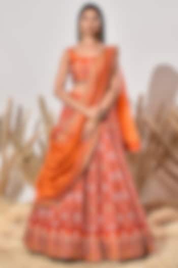 Orange Vasansi Silk Hand Embroidered Wedding Lehenga Set by Vasansi Jaipur at Pernia's Pop Up Shop
