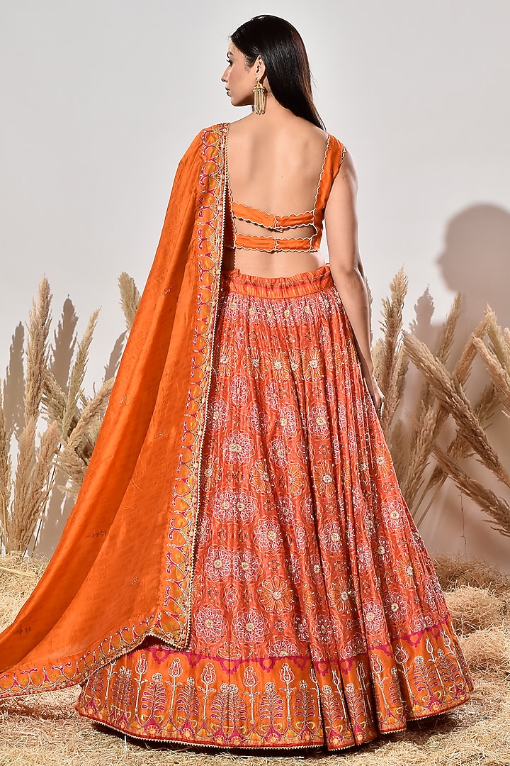 Orange Vasansi Silk Hand Embroidered Wedding Lehenga Set by Vasansi Jaipur at Pernia's Pop Up Shop