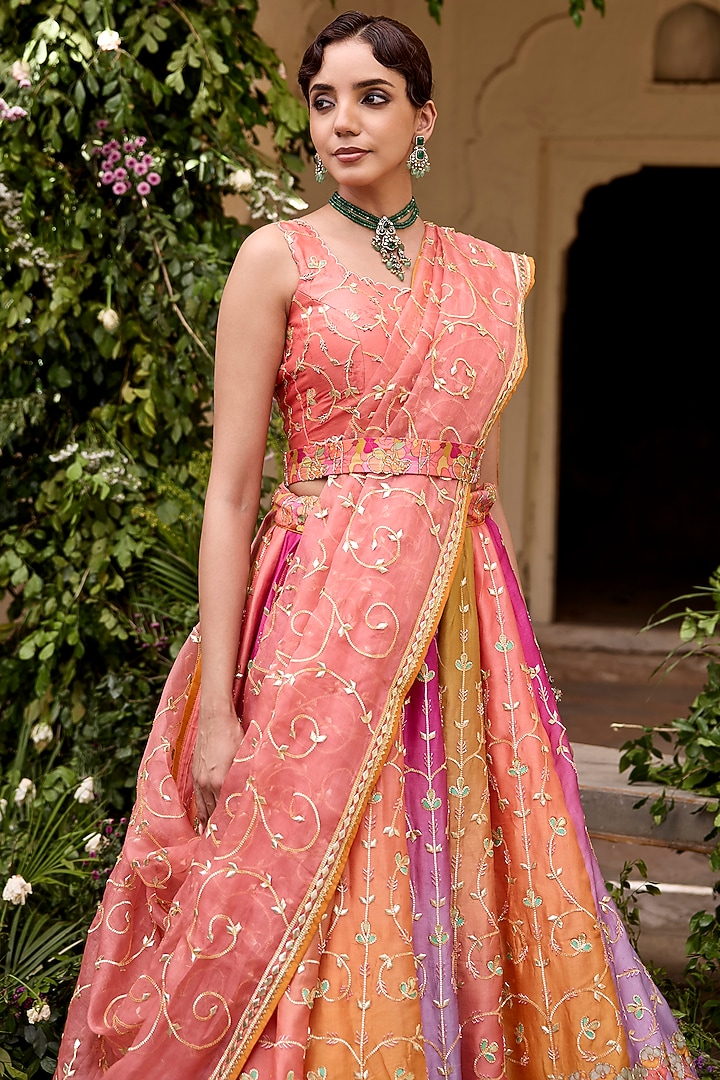 Multi-Colored Vasansi Silk Gota Patti Work Wedding Lehenga Set by Vasansi Jaipur at Pernia's Pop Up Shop
