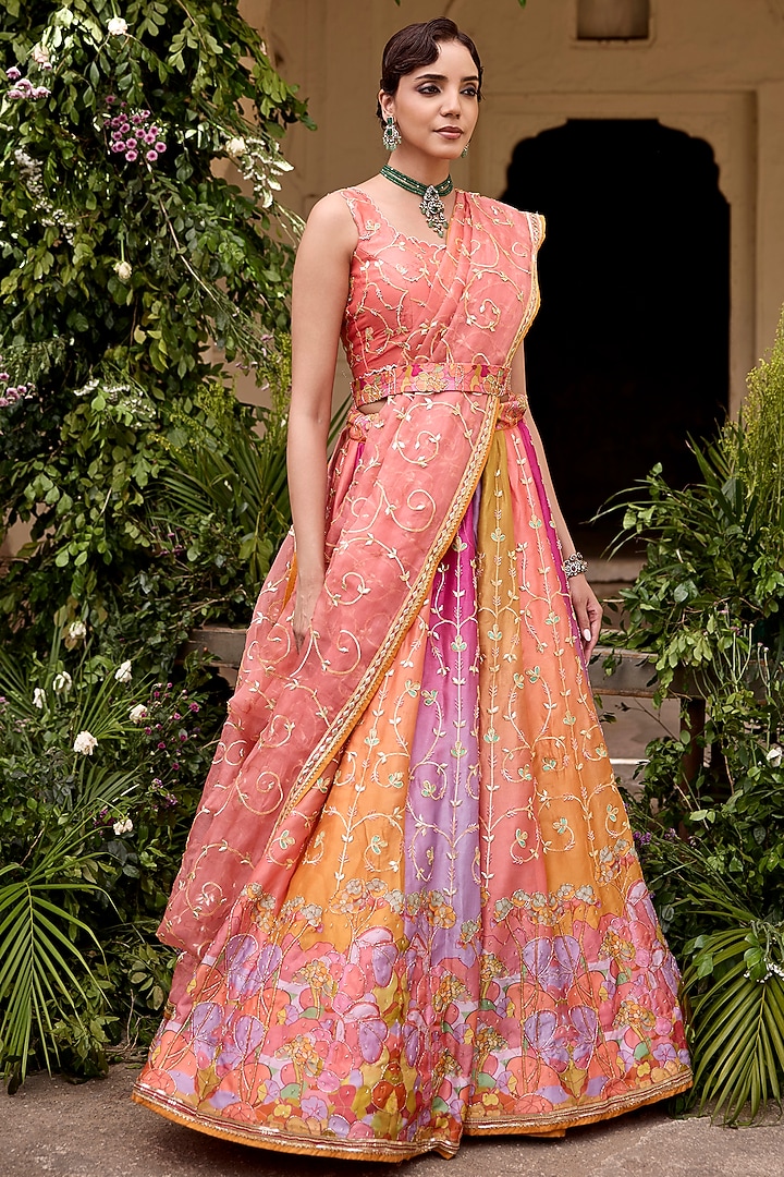 Multi-Colored Vasansi Silk Gota Patti Work Wedding Lehenga Set by Vasansi Jaipur at Pernia's Pop Up Shop