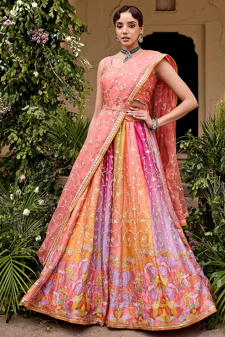 Multi-Colored Vasansi Silk Gota Patti Work Wedding Lehenga Set by Vasansi Jaipur at Pernia's Pop Up Shop