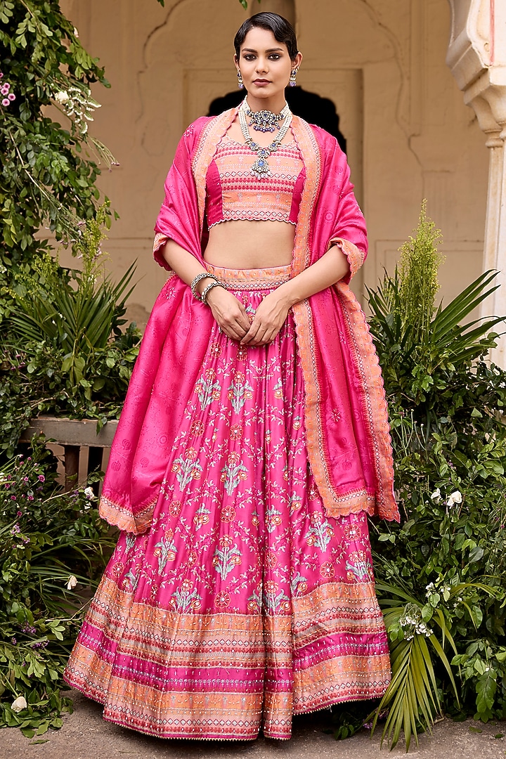 Pink Vasansi Silk Sequins Work Wedding Lehenga Set by Vasansi Jaipur at Pernia's Pop Up Shop