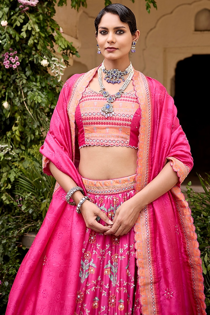 Pink Vasansi Silk Sequins Work Wedding Lehenga Set by Vasansi Jaipur at Pernia's Pop Up Shop