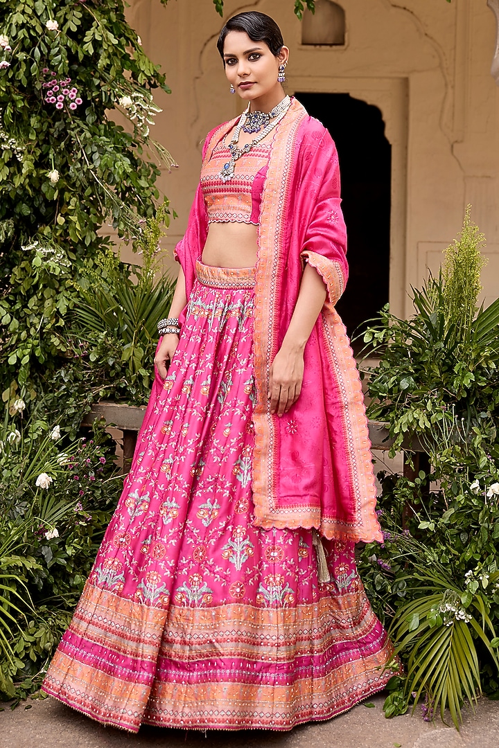 Pink Vasansi Silk Sequins Work Wedding Lehenga Set by Vasansi Jaipur at Pernia's Pop Up Shop