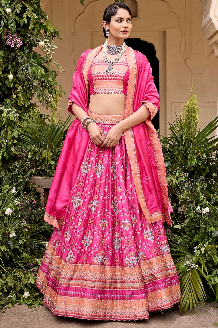 Pink Vasansi Silk Sequins Work Wedding Lehenga Set by Vasansi Jaipur at Pernia's Pop Up Shop