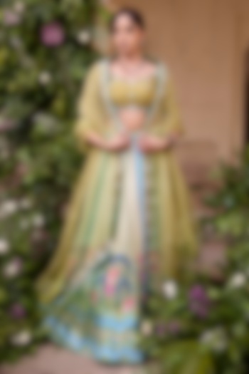 Green & Blue Vasansi Silk Cutdana Work Wedding Lehenga Set by Vasansi Jaipur at Pernia's Pop Up Shop