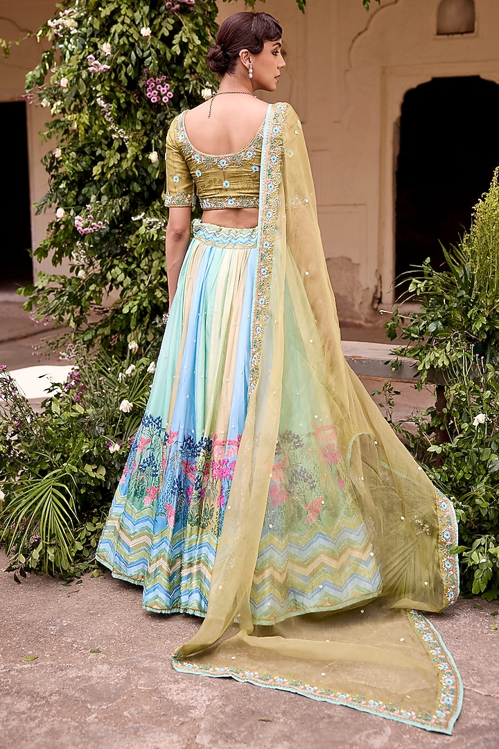 Green & Blue Vasansi Silk Cutdana Work Wedding Lehenga Set by Vasansi Jaipur at Pernia's Pop Up Shop