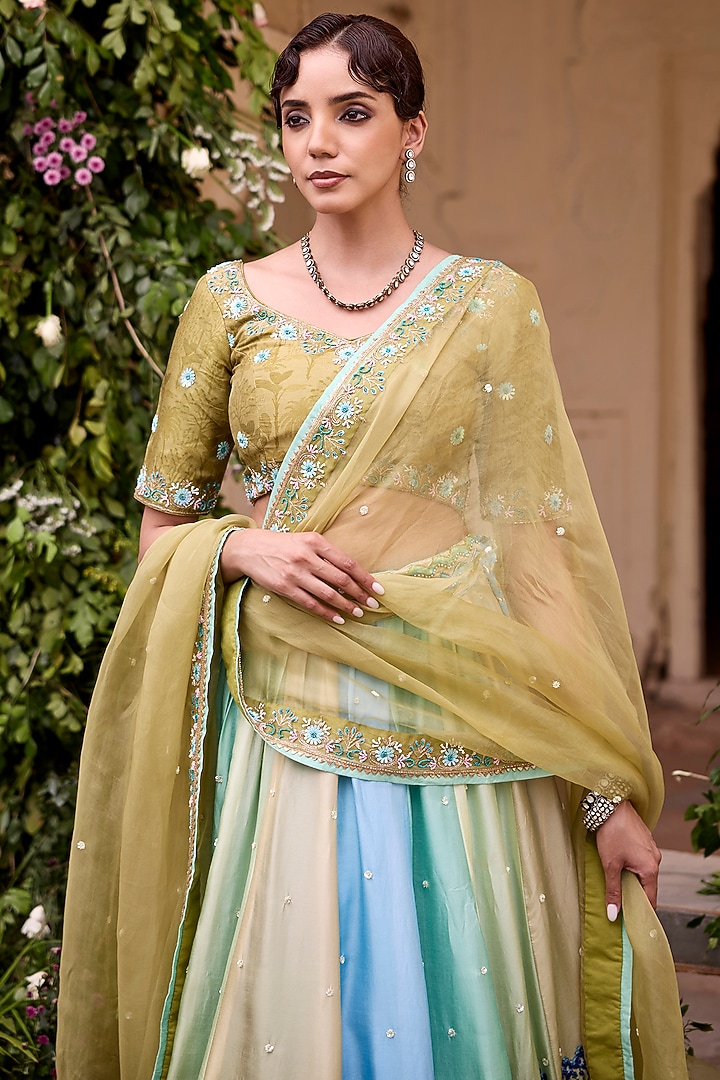 Green & Blue Vasansi Silk Cutdana Work Wedding Lehenga Set by Vasansi Jaipur at Pernia's Pop Up Shop