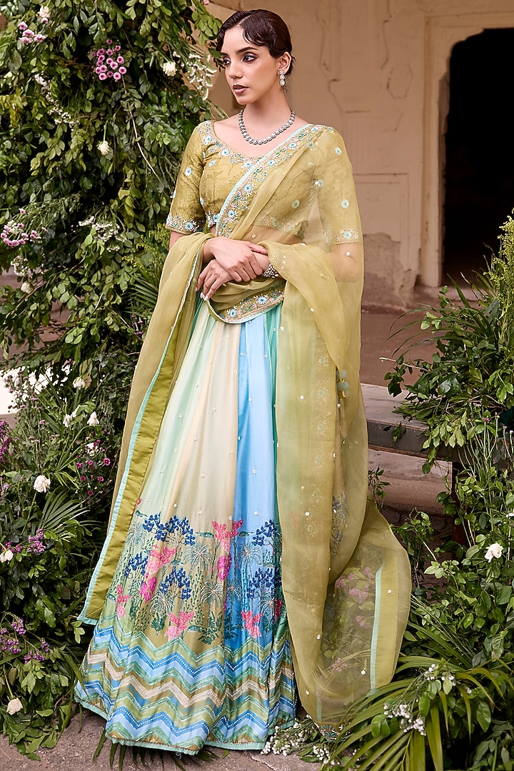 Green & Blue Vasansi Silk Cutdana Work Wedding Lehenga Set by Vasansi Jaipur at Pernia's Pop Up Shop